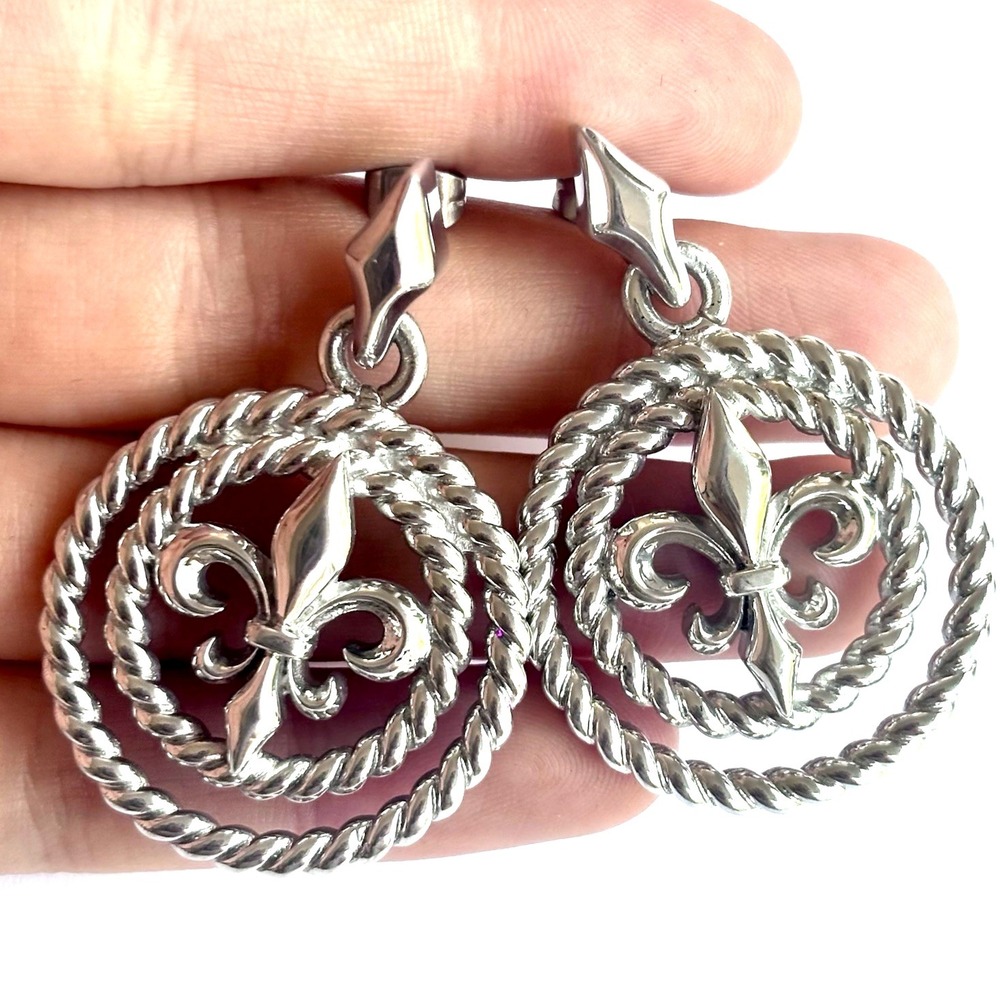 Arthur Court Aluminum Dangle Earrings 1.6 In Fleur De Lis Discontinued Jewelry